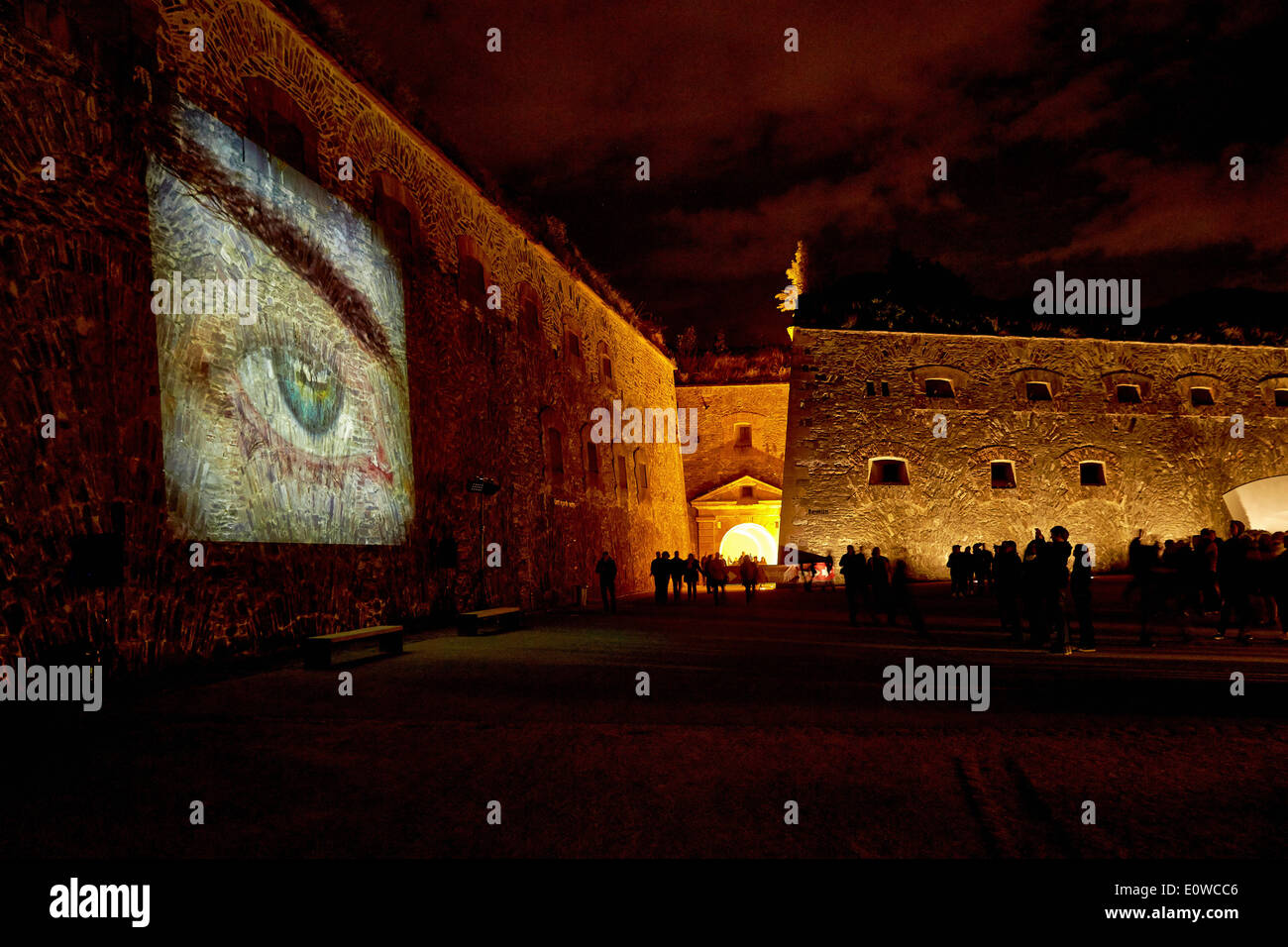 Festungsleuchten, luce-arte evento, a Festung fortezza Ehrenbreitstein, Coblenza, Renania-Palatinato, Germania Foto Stock