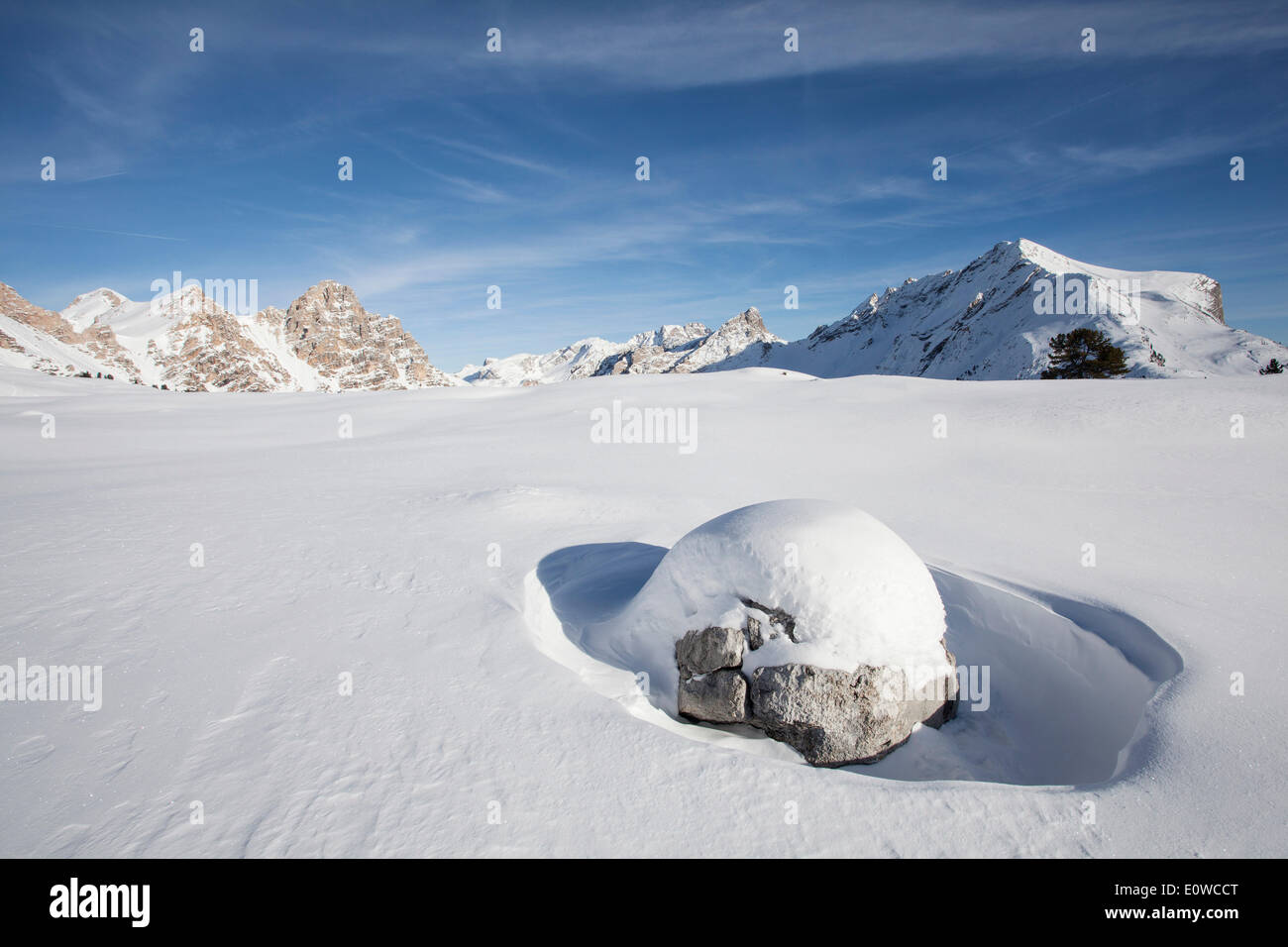 Paraispitze montagna in inverno, San Vigilio, Provincia del Sud Tirolo, Italia Foto Stock