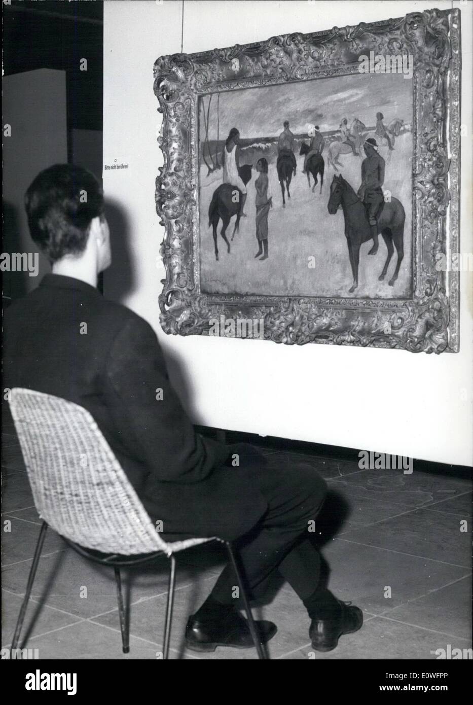 Nov. 11, 1962 - pilota al beach'': dal 19.11.62 il dipinto ''rider sulla spiaggia'' di Gogan, che era stato messo a disposizione del Fieristico 'Degenerated arte " pittura tempesta 25 anni fa nella ''Haus der Kunst" (Casa dell'arte) a Monaco di Baviera per il ritardo, è al riguardo. Il dipinto è stato fino al suo distacco presso il Wallraf-Richartz-Museum di Colonia ed è stata acquisita poi nel febbraio 1957 dall'armatore Niarchos, che ha dato questo dipinto ora come un prestito per la fiera di Monaco di Baviera Foto Stock