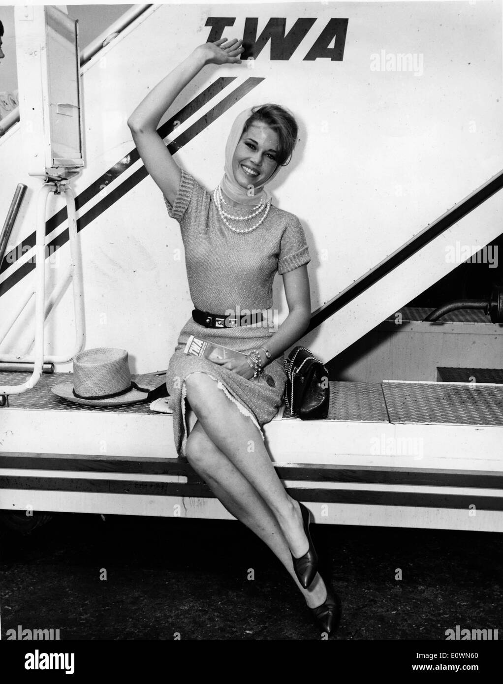 L'attrice Jane Fonda lasciando L.A. dopo le riprese "Tall Story' Foto Stock