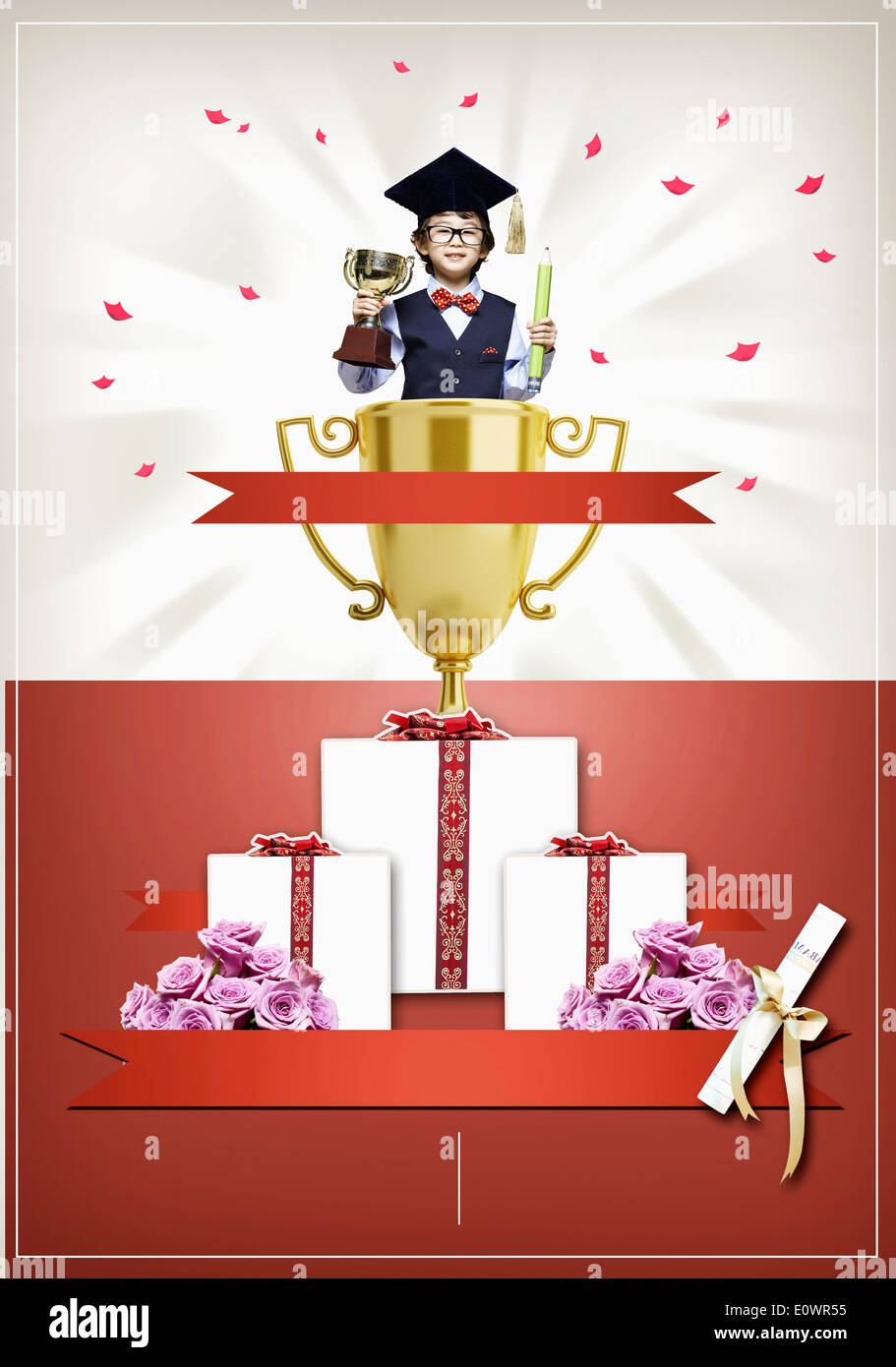 Un laureato con un trofeo Foto Stock