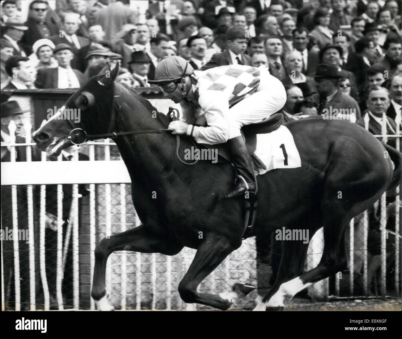 05 maggio 1965 - Si prega di tenere a magazzino: La foto mostra il cavallo da corsa,Sky Gipsy, cavalcato qui da R. Hutchinson. Foto Stock