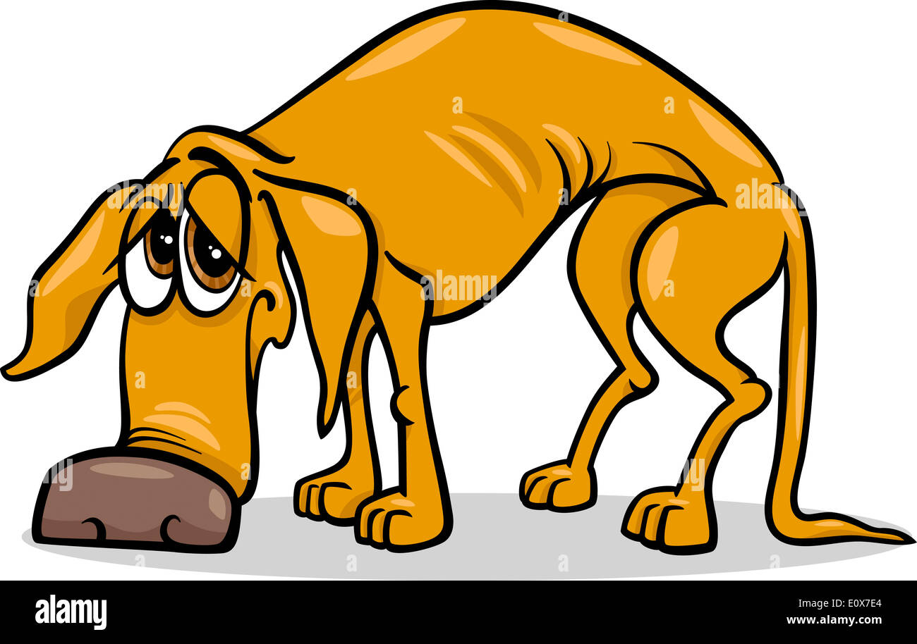 Cartoon illustrazione della triste senzatetto cane Foto Stock