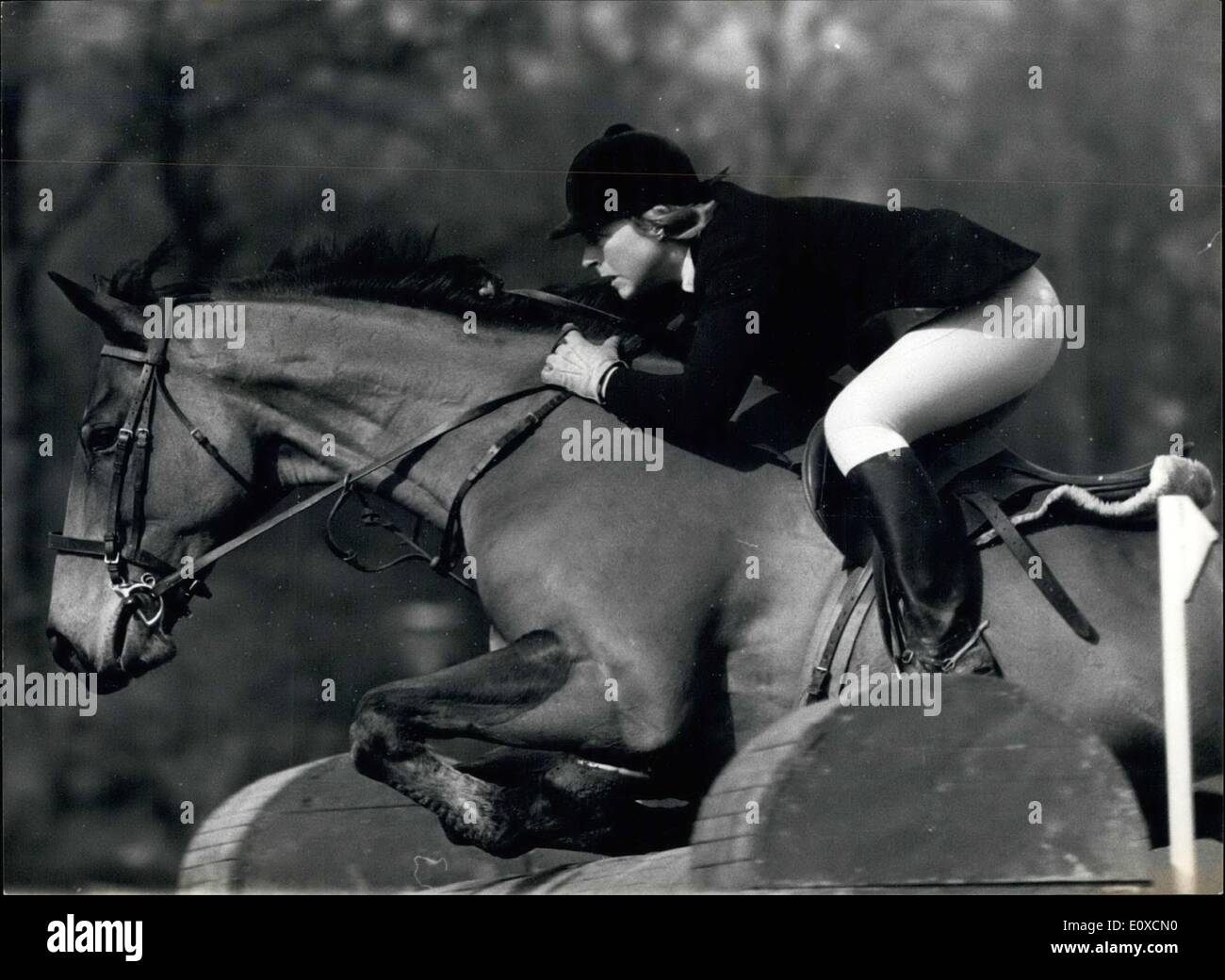 Apr. 04, 1966 - Campione del Mondo Marion in azione con il suo cavallo ''poco il compagno": campione del mondo Marion Coakes era in forma fine Foto Stock