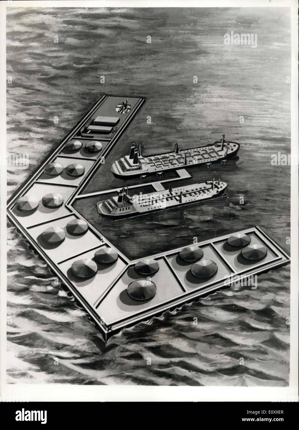 Mar 15, 1968 - Porto per navi cisterna gigante per essere costruito a Le Havre: i piani per la costruzione di un porto per superpetroliere vengono considerati da Le Havre delle autorità portuali. L'artista impressione sul futuro del porto. Foto Stock