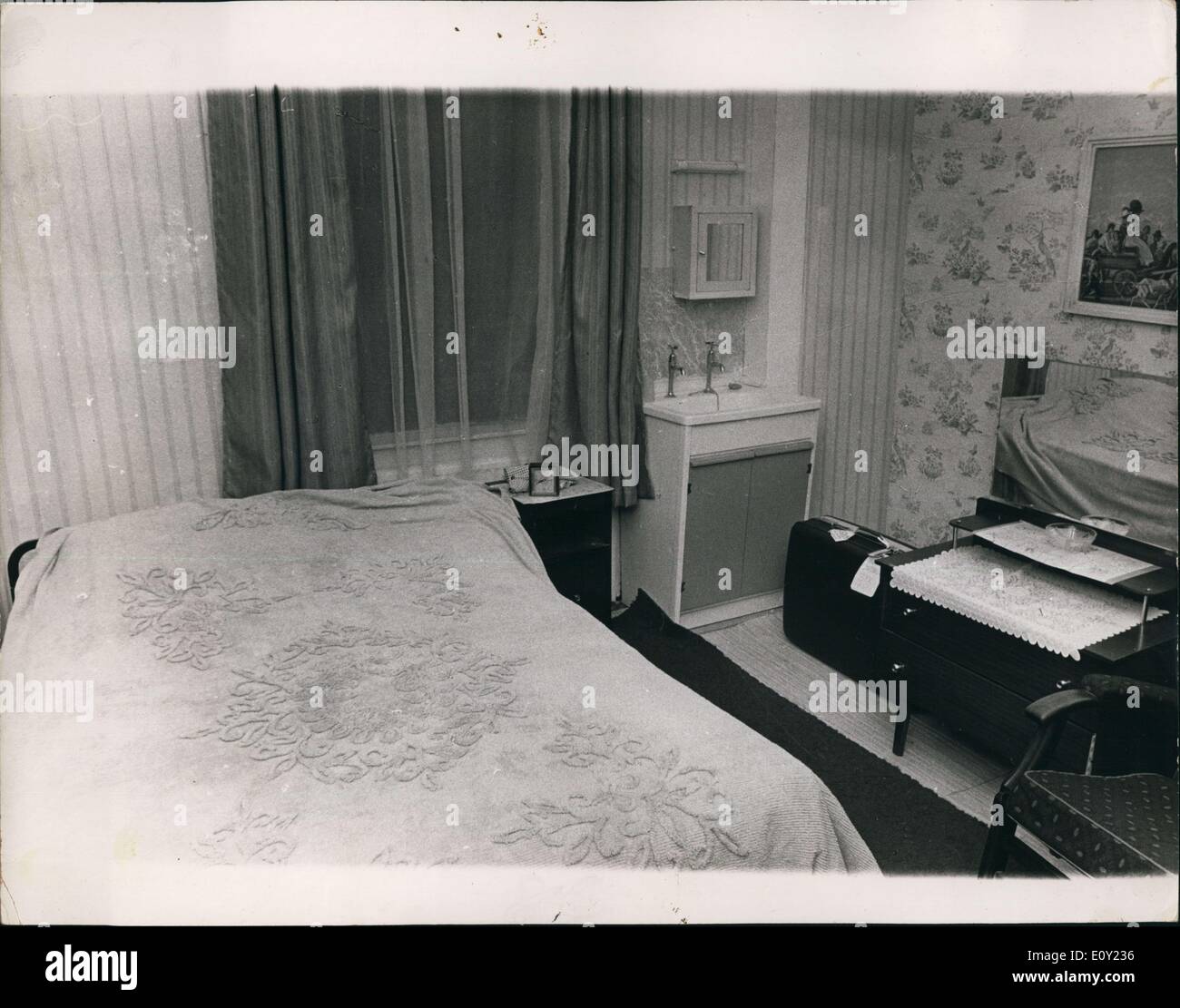 Giugno 06, 1968 - Dott. re il sospetto che abbiamo soggiornato qui: Foto mostra una camera presso l'Hotel Pax, Pimlico, Londra, dove Ramon George Sneyd, 40, che si ritiene essere il James Earl Ray voleva per domande riguardanti l'assassinio del dottor Martin Luther King, abbiamo trascorso un paio di giorni fa. Foto Stock
