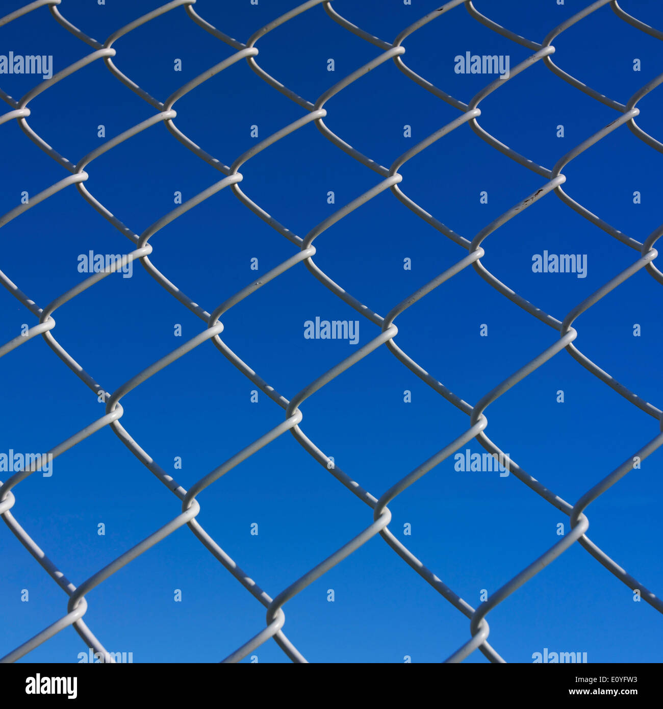 Maglia di filo recinzione metallica su un recinto, cielo blu, l'immagine di sfondo Foto Stock