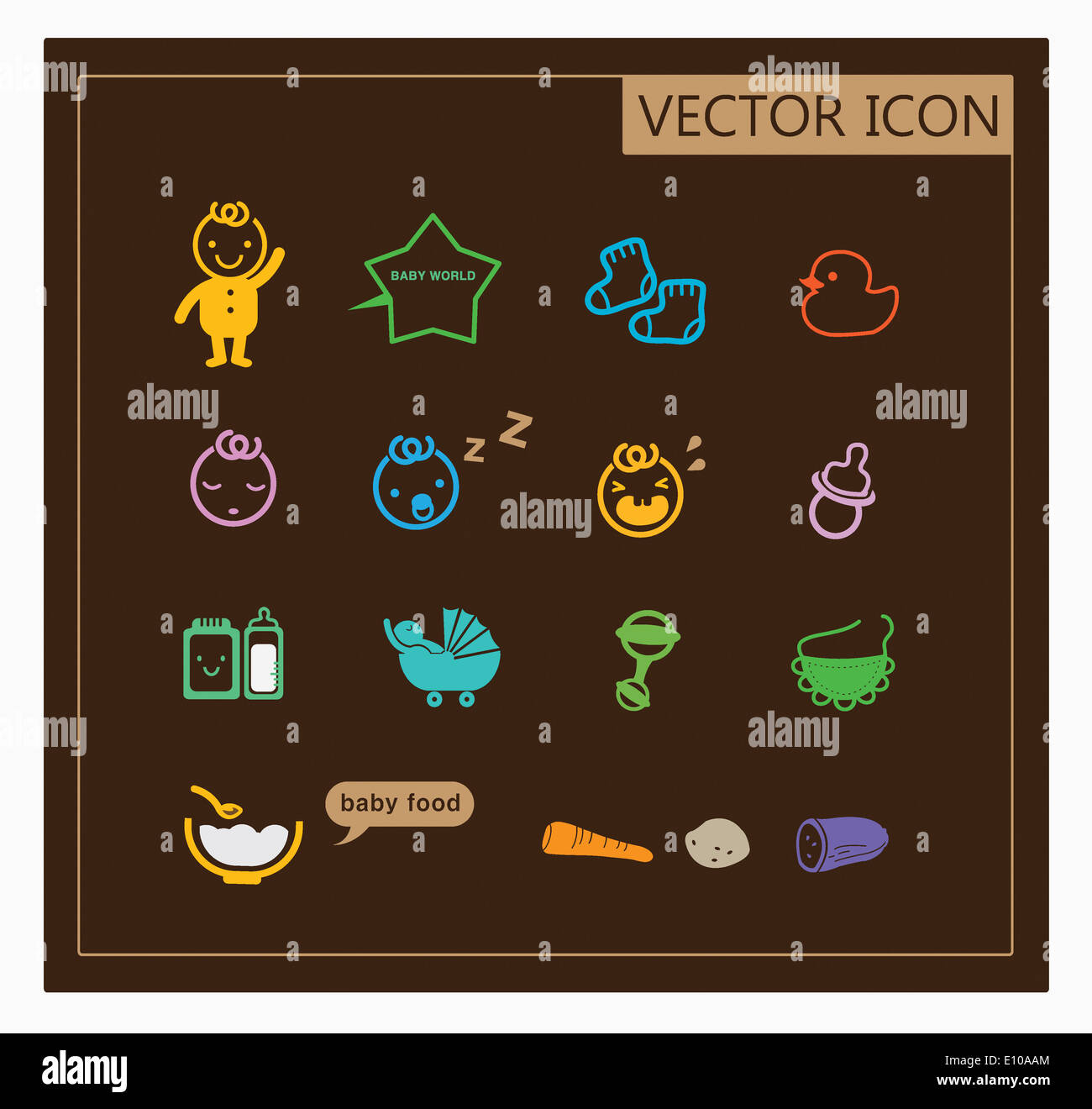 Un set di icone vettoriali relativi a neonati Foto Stock