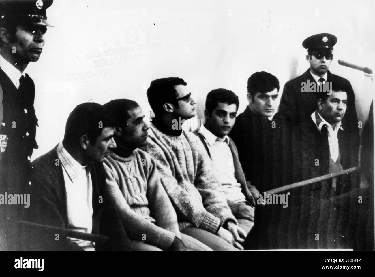 I sei leader degli ebrei arabi di spionaggio e sabotaggio in corte di Haifa. Religione musulmana ebraica di guerra Foto Stock