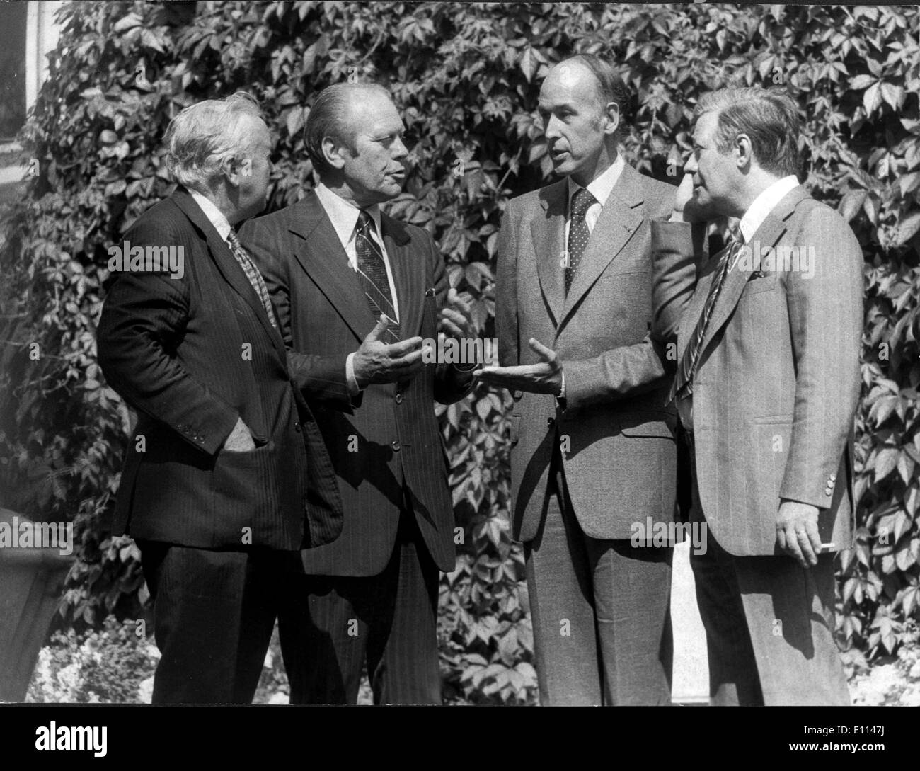 Il Presidente Ford, Harold Wilson, d'Estaing, Helmut Schmidt Foto Stock
