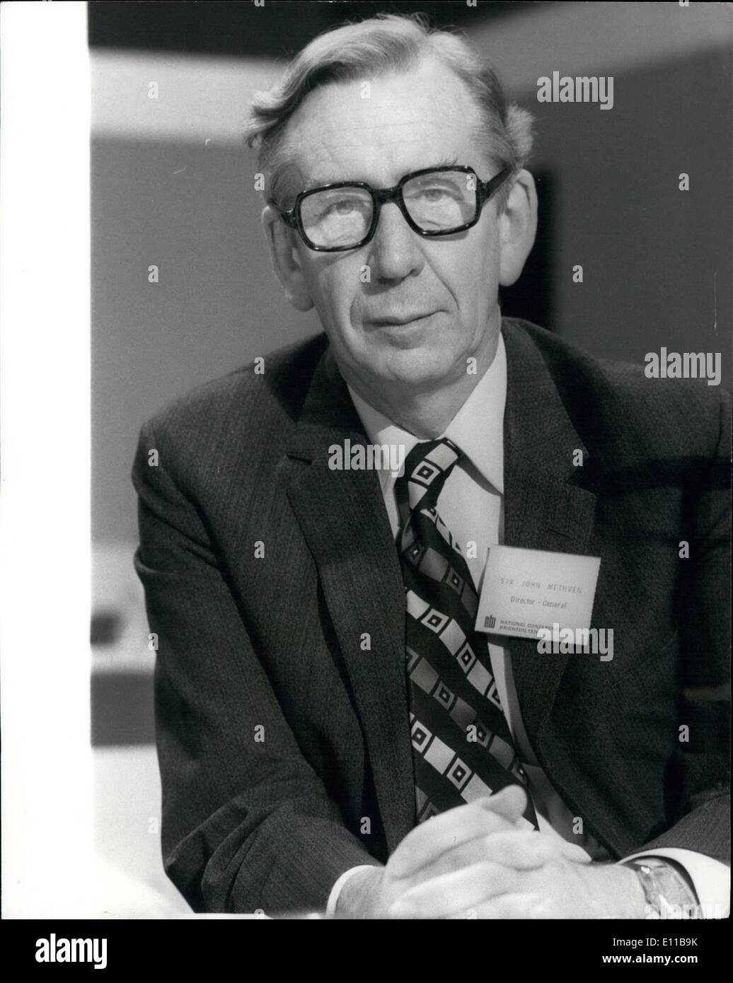 Nov. 11, 1976 - Conferenza della Confederazione dell'industria britannica a Brighton: la Confederazione dell'industria britannica conferenza aperta a Brighton ieri. Mostra immagine: Sir John Methven, direttore generale della CBI visto durante la conferenza di ieri di Brighton. Foto Stock