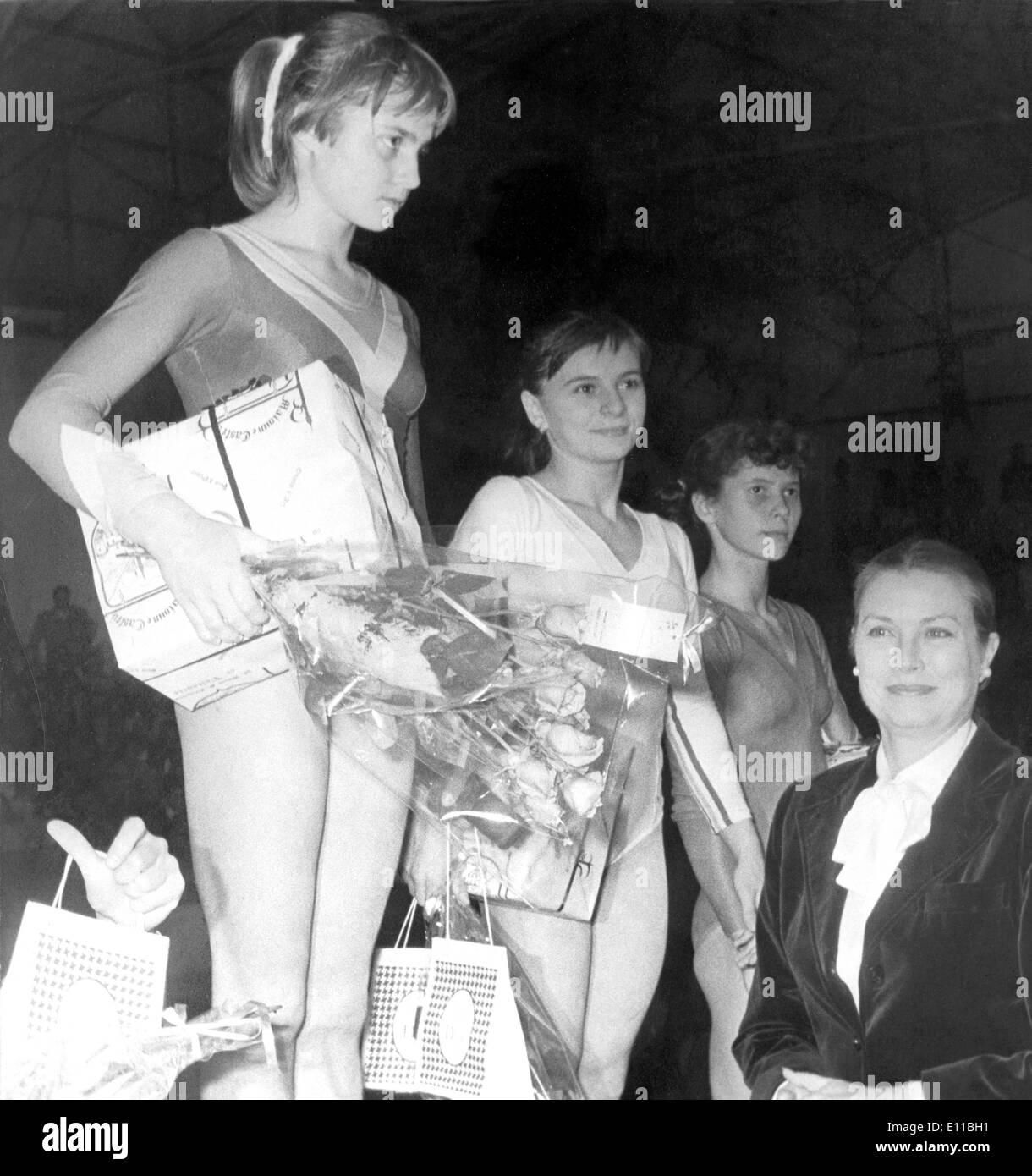 Ginnasta Nadia Comaneci vince a Montreal Olimpiadi Foto Stock