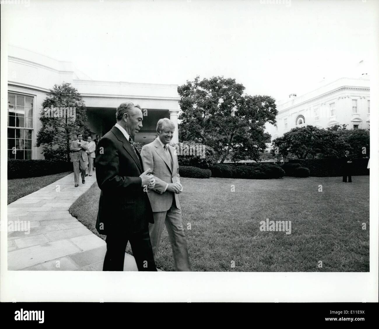 Sett. 09, 1977 - Presidente Jimmy Carter con Alfonzo Lopez Michelsen, presidente di Columbia, il giorno dell'indagine del nuovo canale di Panama trattato presso l'Ufficio Ovale. Foto Stock