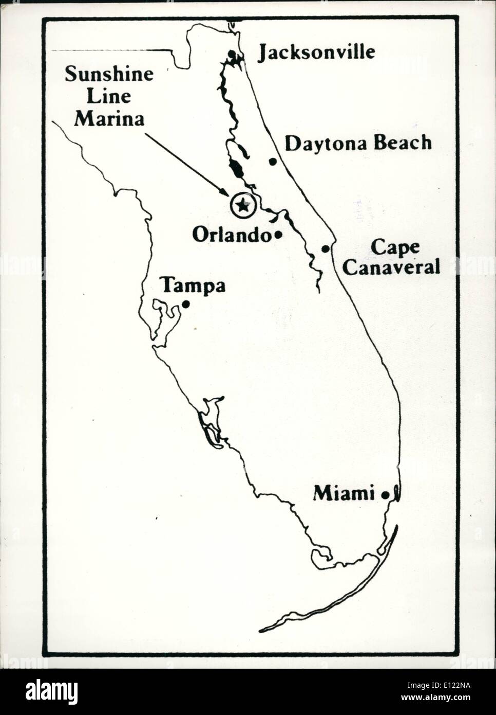 Maggio 05, 1982 - Crociera fluviale in Florida: mappa che mostra lo stato della Florida e San Giovanni fiume s. Crociera fluviale tra Orlando e Jacksonville. Foto Stock