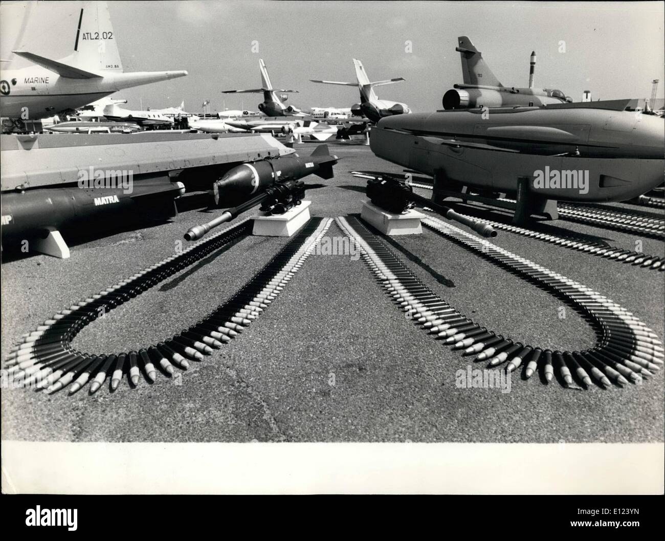 Maggio 05, 1985 - OPS: 36th aeronautica e aerospaziale internazionale a Parigi Le Bourget: (31 maggio/ 9 giugno 1985): armamento per fornire aerei di combattimento realizzato da Dassault (Francia) Foto Stock