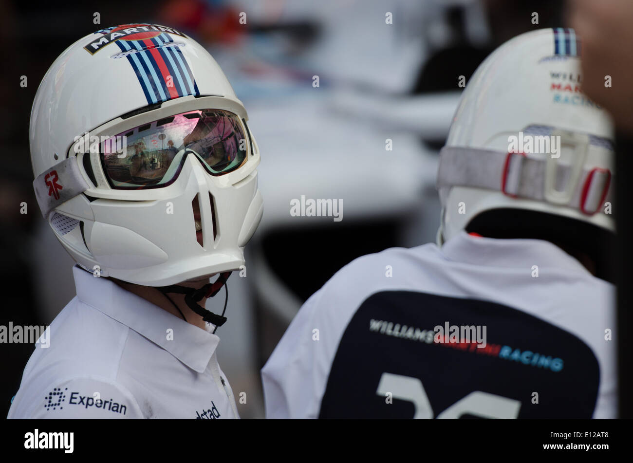 Il Principato di Monaco. 21 maggio 2014. Williams pit crew pratica di pit-stop, il Principato di Monaco di Formula 1 Grand Prix, Monte Carlo, Monaco. Credito: Kevin Bennett/Alamy Live News Foto Stock