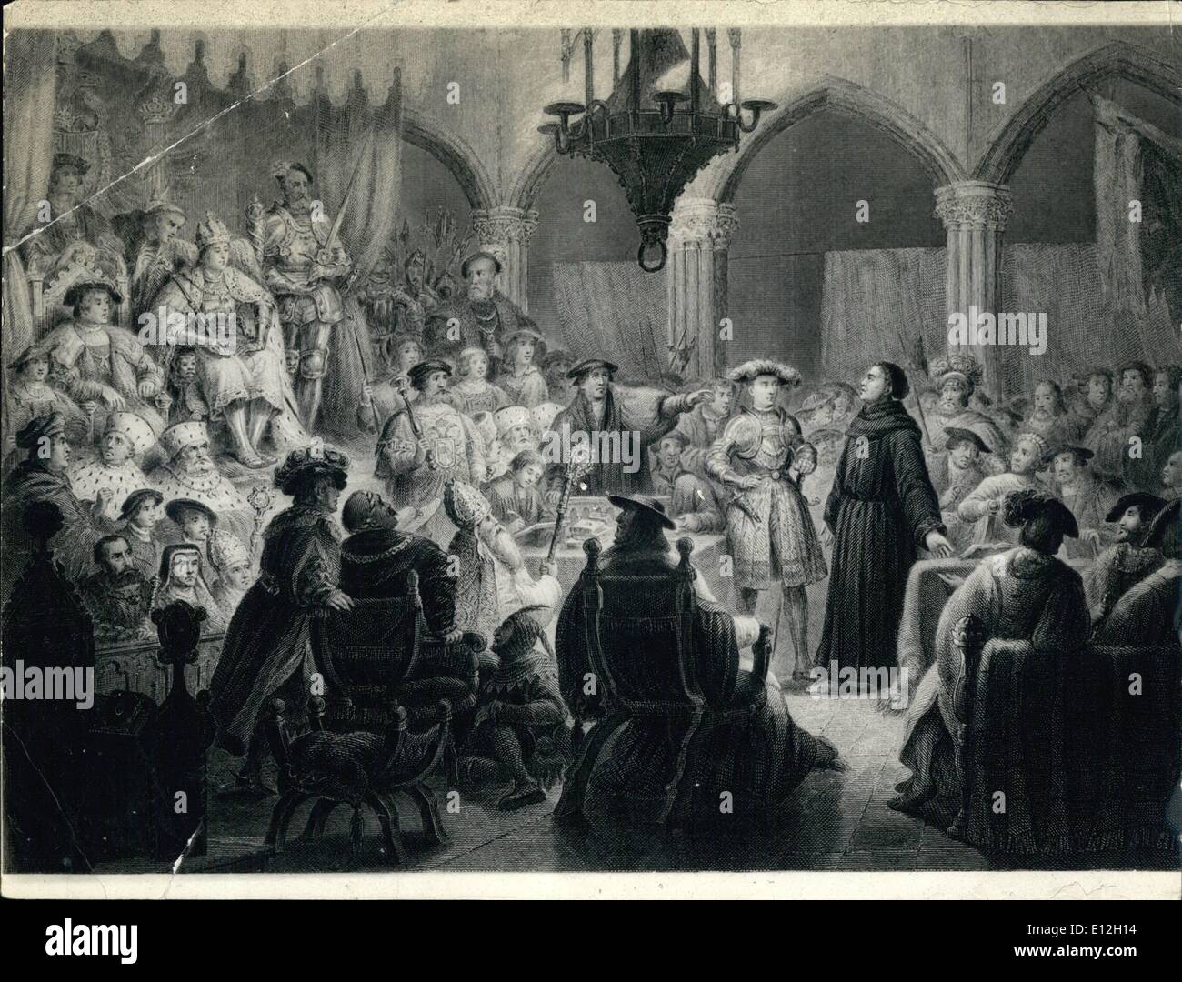 Gen. 10, 2012 - '"diet di vermi'' SCENA IL 13 APRILE 1521. Dipinto da: P.A. LABOUCHERE MARTIN LUTERO prima dell'imperatore Carlo V. Foto Stock