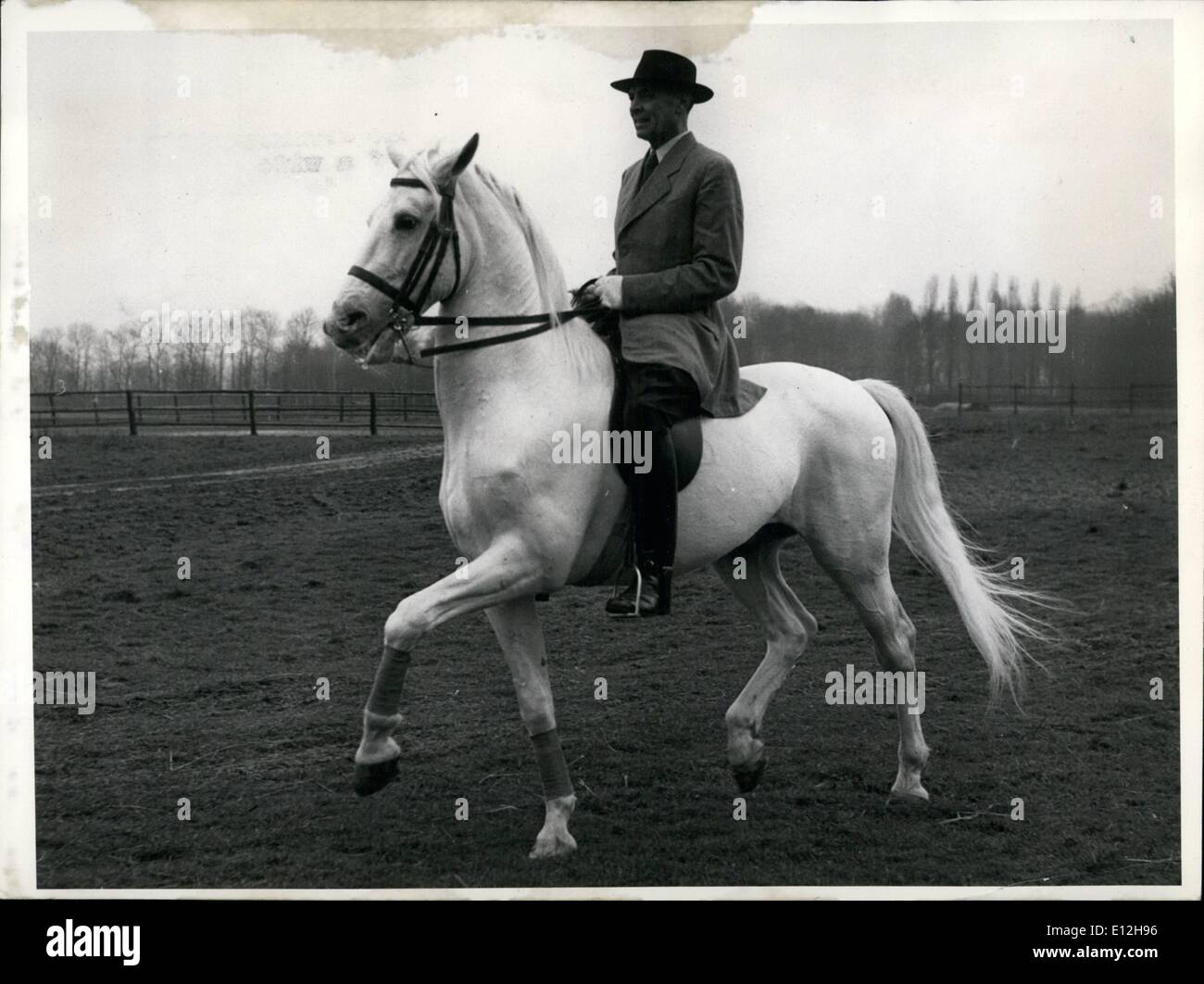 Gen. 10, 2012 - La famosa in tutto il mondo Lippizzans (White Horse). del Tribunale Spagnolo Scuola di Equitazione di Vienna sono venuti in Germania per mostrare a Dortmund nella loro arte dell'equitazione. La nostra immagine mostra il colonnello Prodhaski sfilano durante la formazione di mattina a Dortmund. Foto Stock
