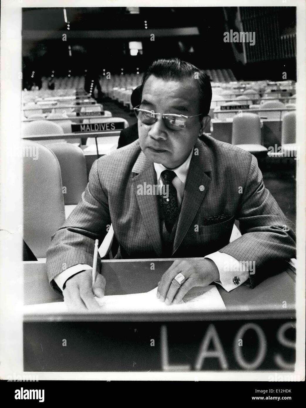 Gen 04, 2012 - Laos Premier, Souvana Phouma dell ONU venticinquesimo anniversario, Ottobre 1970 E Foto Stock