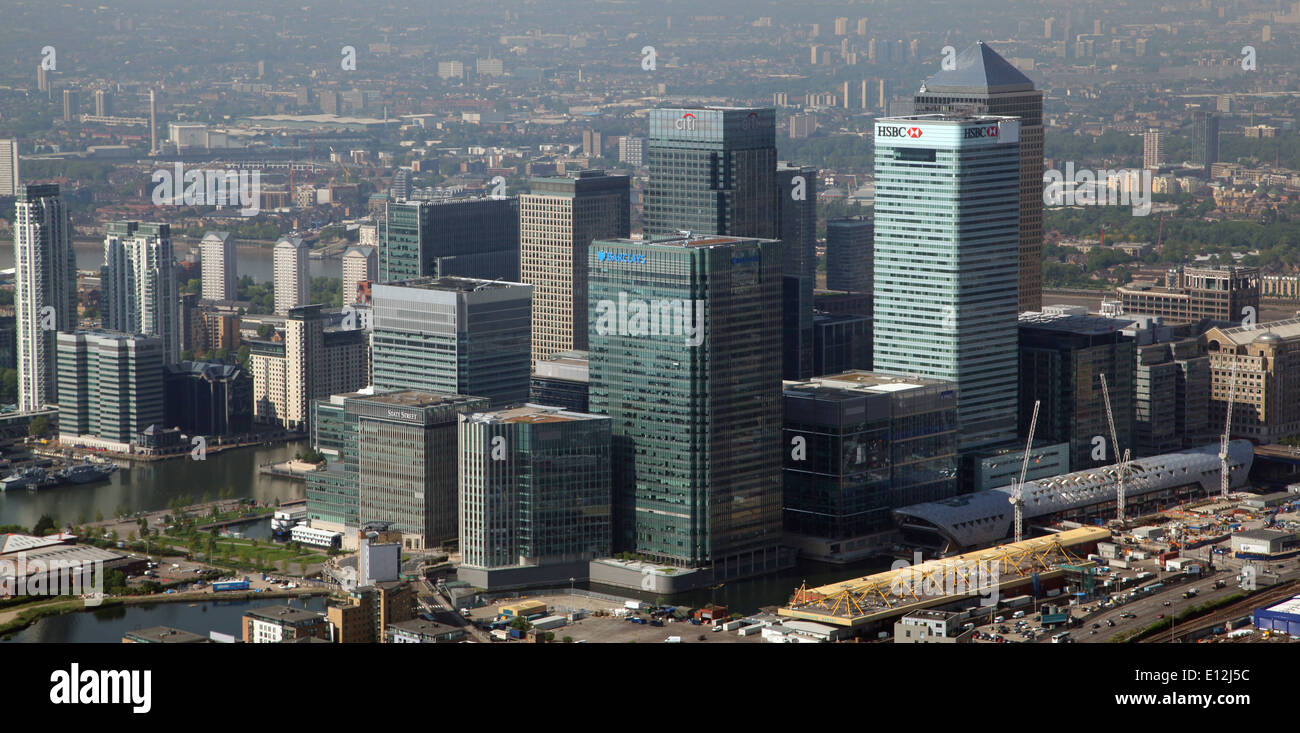 Vista aerea del Canary Wharf a Londra, Regno Unito Foto Stock