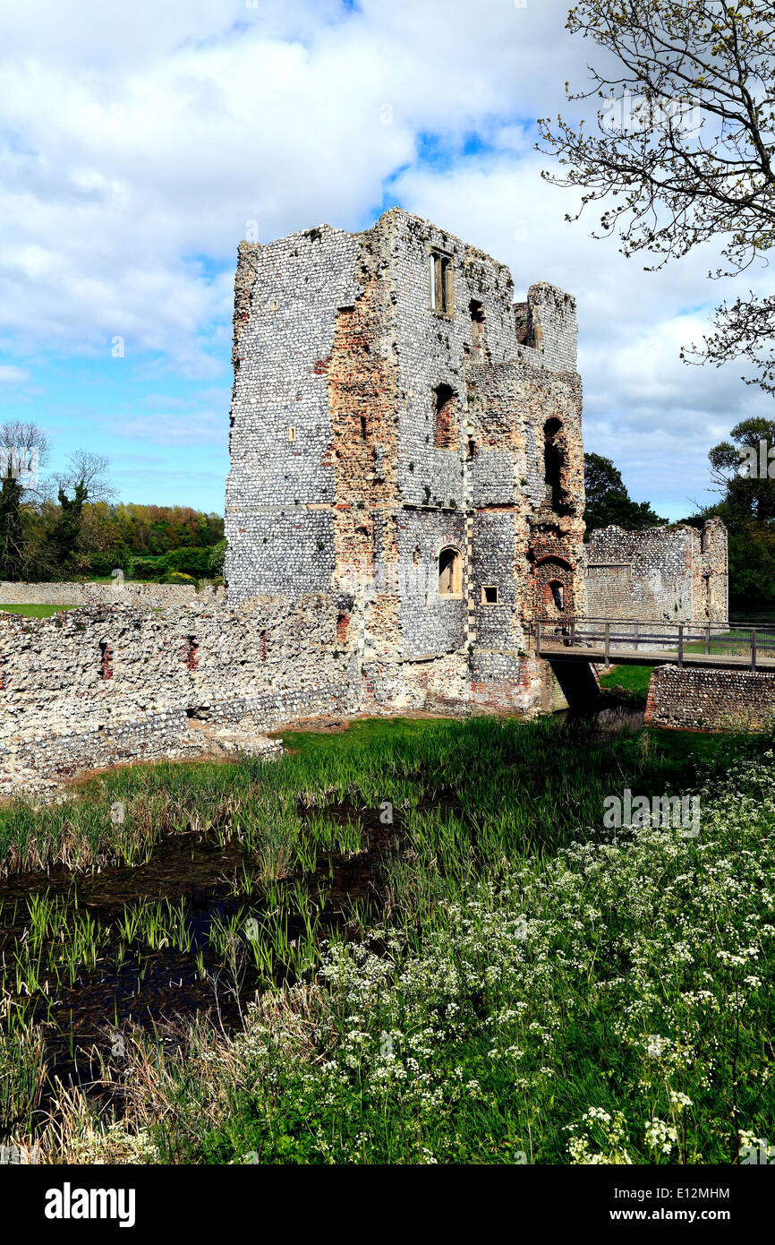 Baconsthorpe castello del XV secolo Rivellino interno e il fossato, Norfolk Inghilterra Inglese Regno Unito castelli medievali Foto Stock