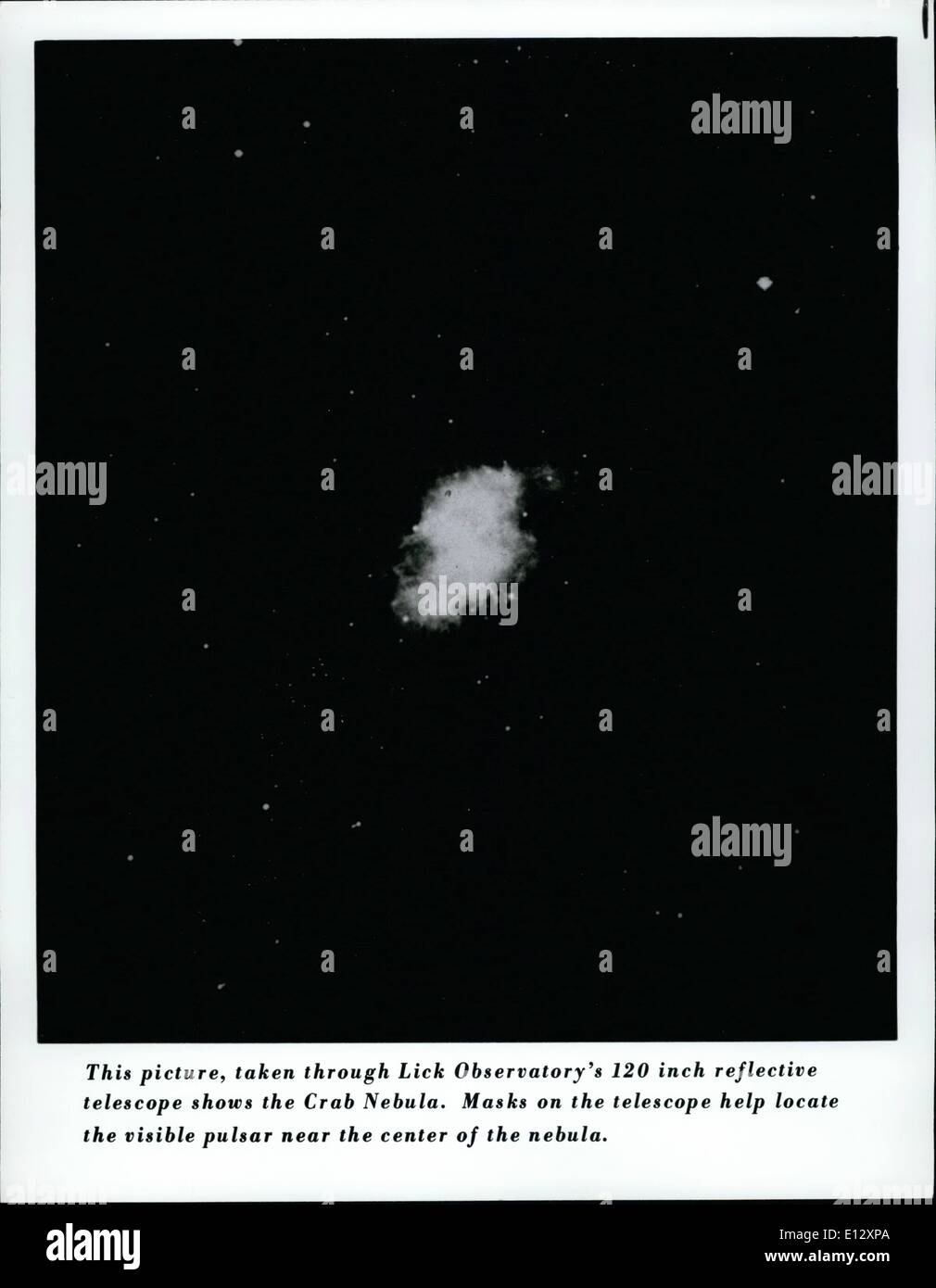 Febbraio 26, 2012 - foto, presa attraverso leccare osservatorio di 120 pollici telescopio riflettivo mostra la Nebulosa del granchio. Maschere in Foto Stock