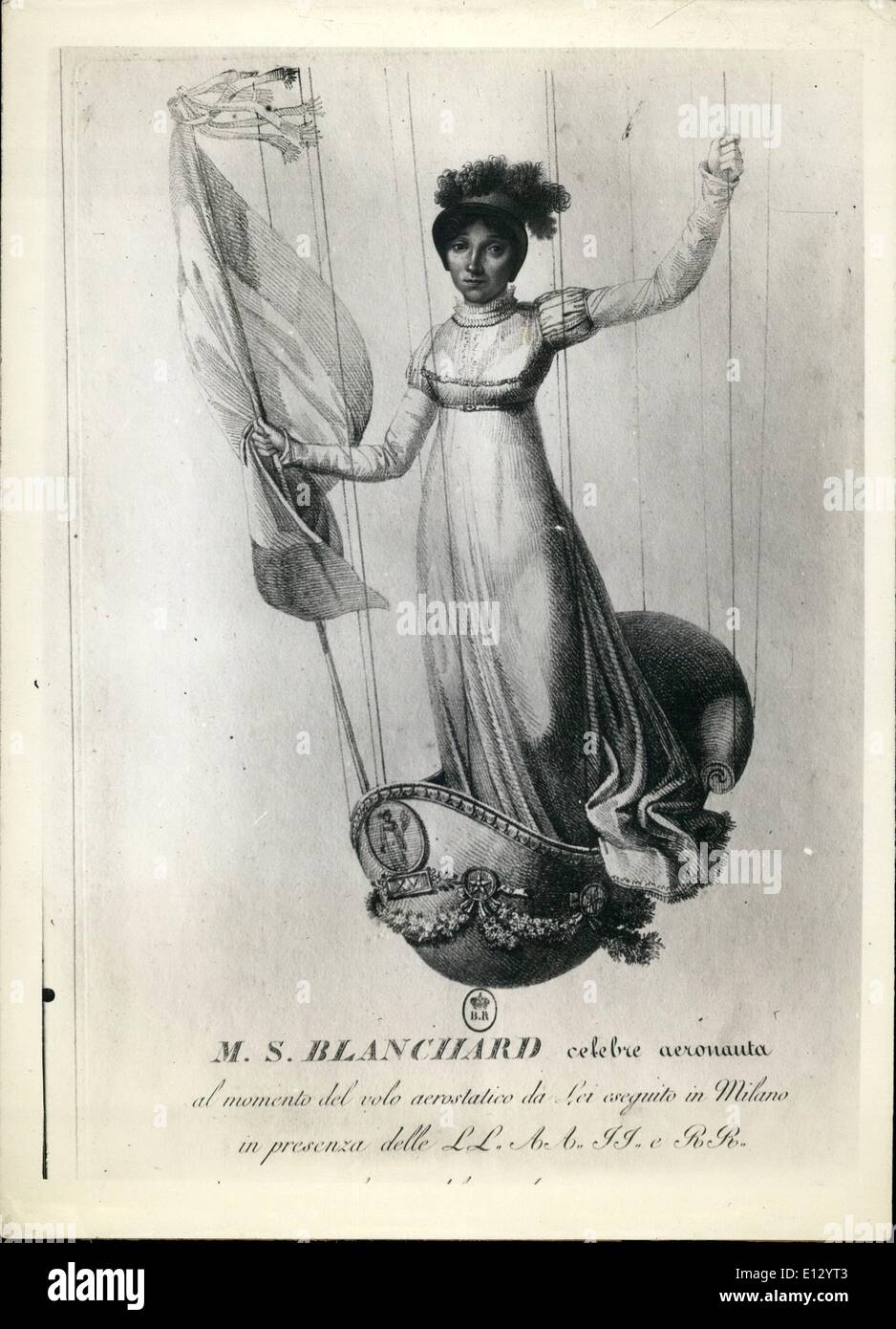 Febbraio 26, 2012 - Inizio del Aerostation: Marie Madeleine Sophie Armant, moglie del famoso aeronaut Blanchard durante una ascensione. Ella fu ucciso nel luglio 1819 mentre si tenta una ascensione durante la notte. Foto Stock