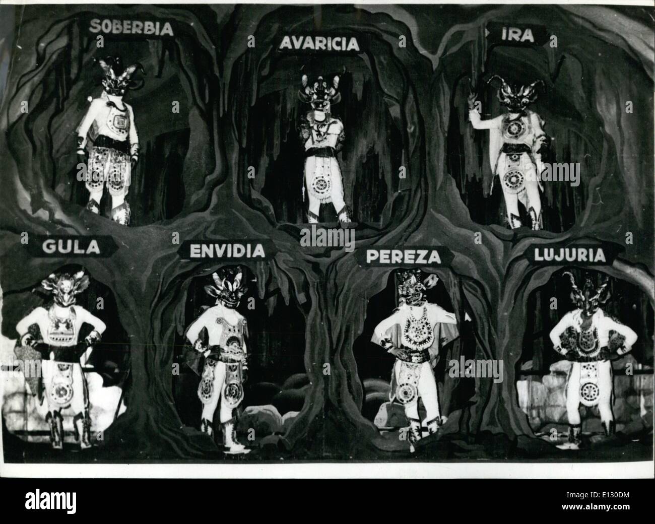 Febbraio 26, 2012 - sette demoni rappresentano i sette peccati capitali in una simulazione di ingresso alla miniera. l-r: arroganza, avarizia furia, Foto Stock