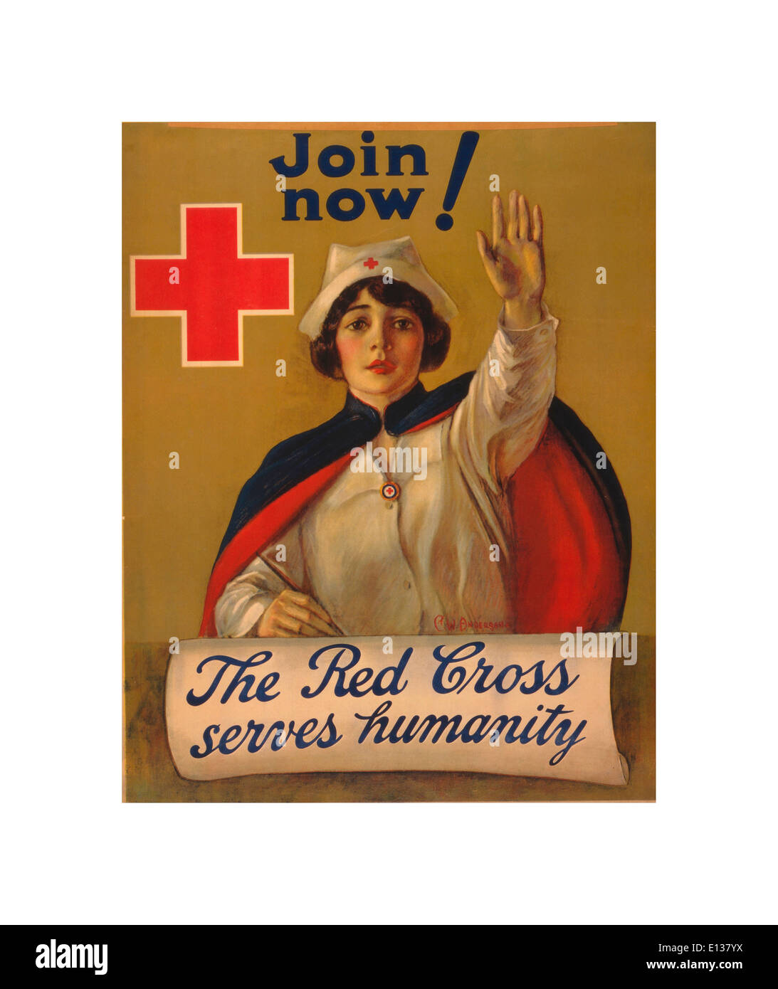 WW1 assunzione poster di propaganda nel 1914 UK per la Croce Rossa Foto Stock