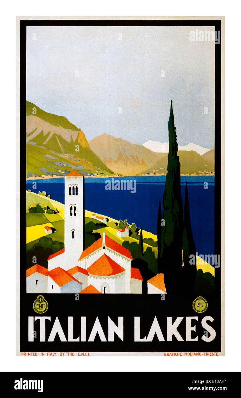 Vintage poster di viaggio degli anni venti laghi italiani Italia Foto Stock