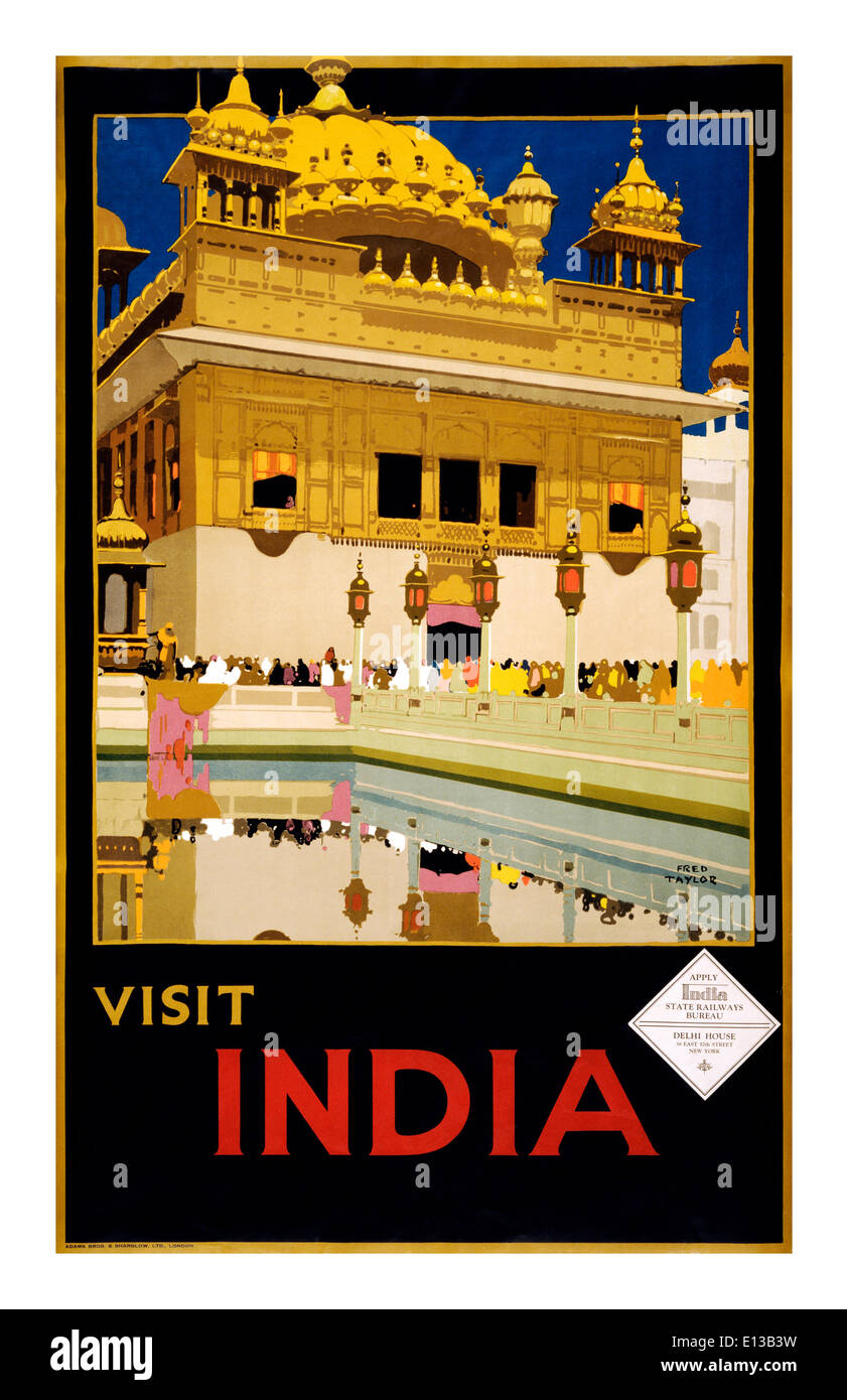 Visitare India vintage degli anni trenta poster di promozione vacanze e turismo Foto Stock