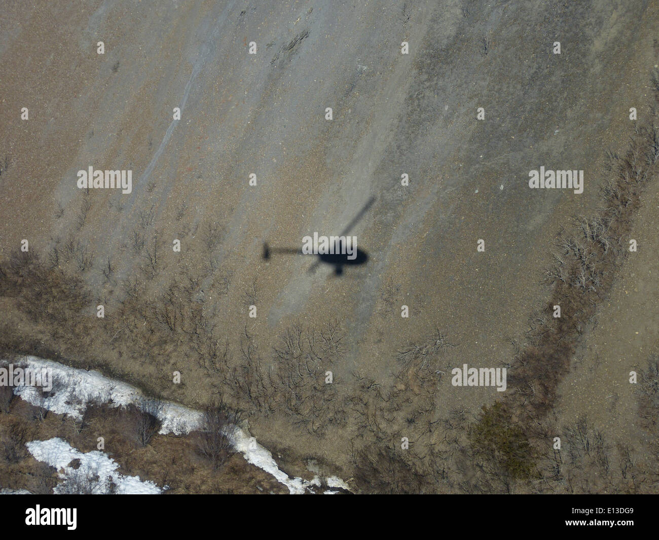 Un'indagine in elicottero del 2013 sulle Kilbuck Mountains nel Yukon Delta National Wildlife Refuge si è concentrata sul monitoraggio delle popolazioni di rapaci, fondamentale per gli sforzi di conservazione in corso nella regione. Foto Stock