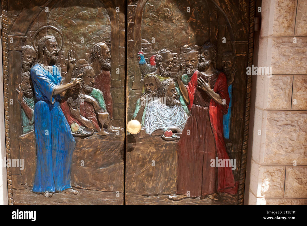 Porte ornate presso la chiesa di San Pietro in Gallicantu, Gerusalemme, Israele Foto Stock