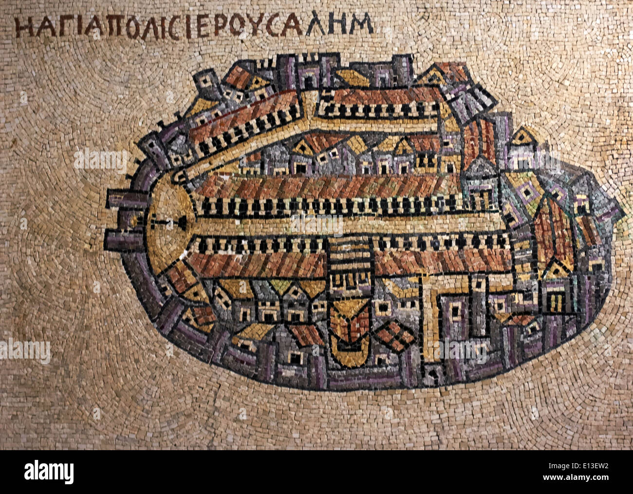 La Carta di Madaba un mosaico della mappa della città vecchia Foto Stock