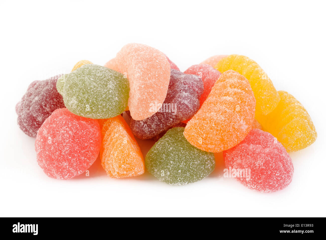 Gelatina colorata candy isolati su sfondo bianco Foto Stock