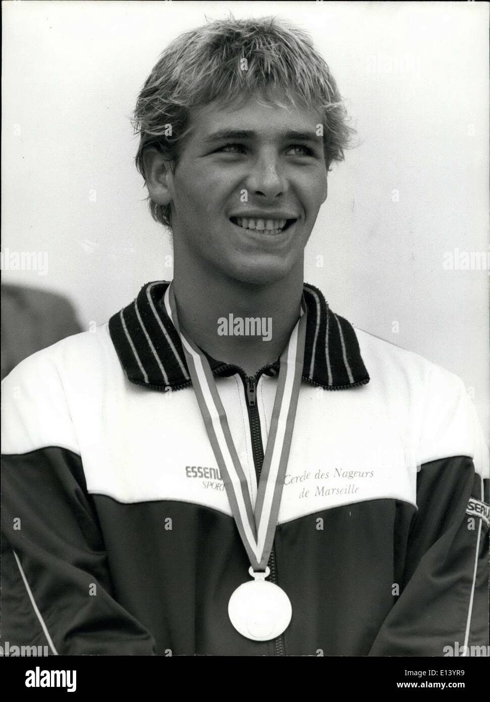 Mar 31, 2012 - Mostra fotografica di Fredrick Delcourt, campione francese, al francese Campionato di nuoto a Parigi. Ha vinto la medaglia d'argento a Los Angeles. Foto Stock