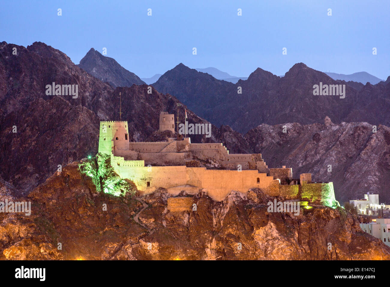 Oman, Moscato, Fort near city Mutrah center Foto Stock