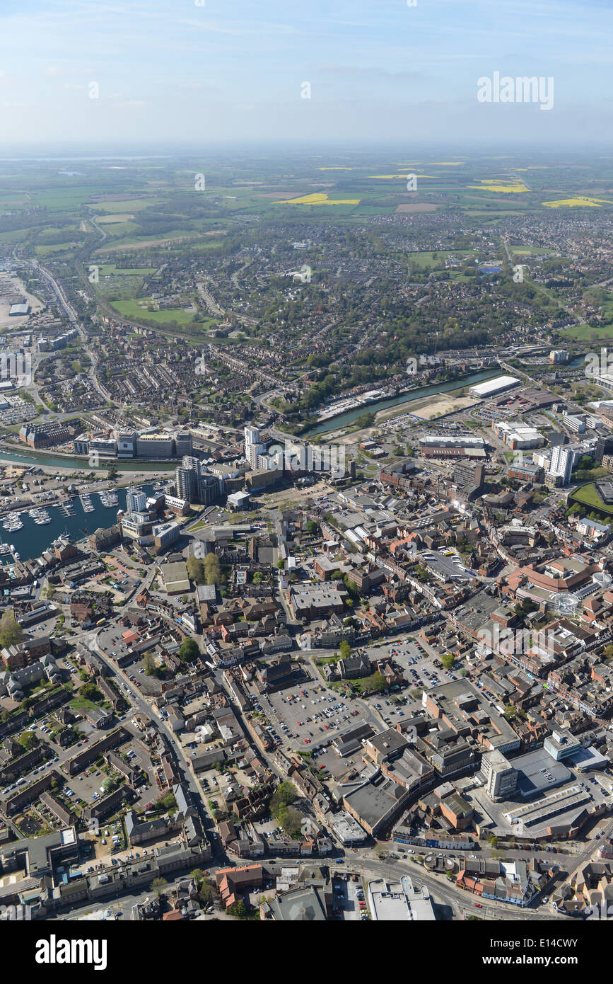 Una veduta aerea di Ipswich Town Centre, Suffolk REGNO UNITO Foto Stock