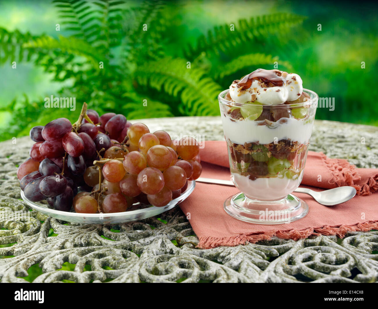 Amomi e cardamomi mandorle parfait di yogurt dessert di frutta Foto Stock