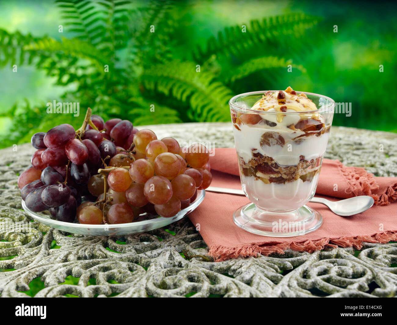 Amomi e cardamomi mandorle parfait di yogurt dessert di frutta Foto Stock