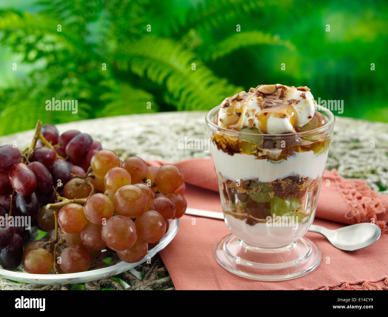 Amomi e cardamomi mandorle parfait di yogurt dessert di frutta Foto Stock