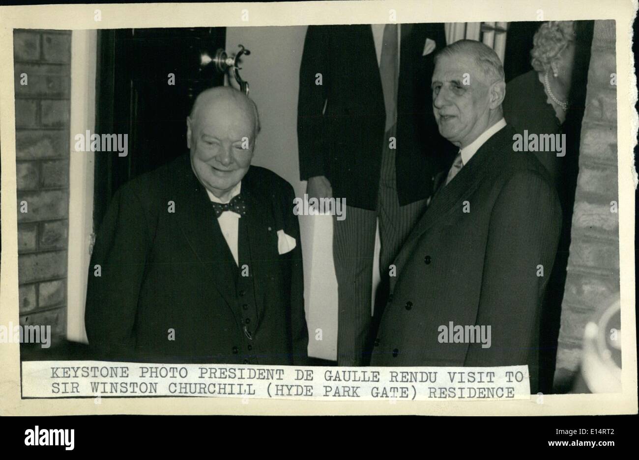 Apr. 18, 2012 - Il Presidente De Gaulle Rendu visita a Sir Winston Churchill (Hyde Park Gate) residence Foto Stock