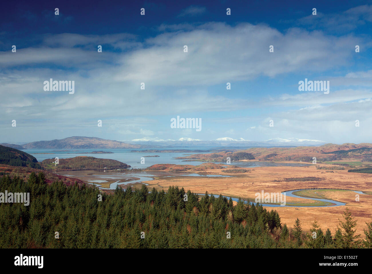 Crinan, il fiume aggiungere e il suono del Giura da un Cruach Mhor, Dunardry, Argyll & Bute Foto Stock