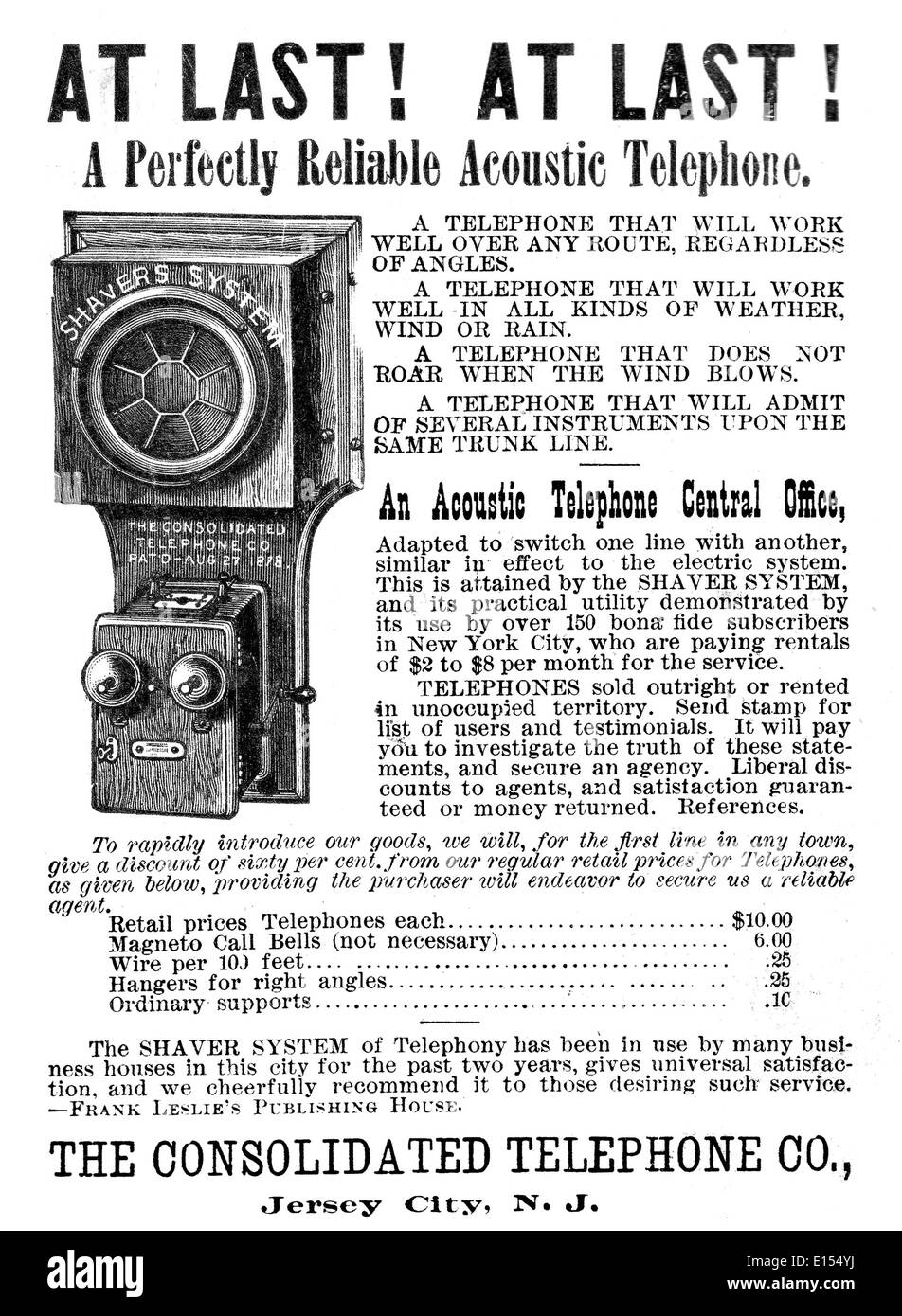 Acustica annuncio telefono 1886 Foto Stock