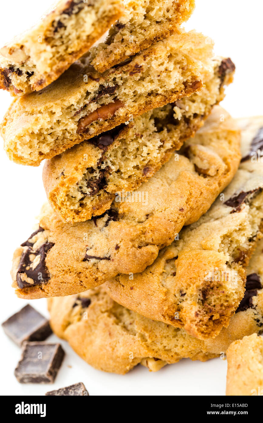 Cioccolato Gourmet chunk cookies con noci pecan tostate e. Foto Stock