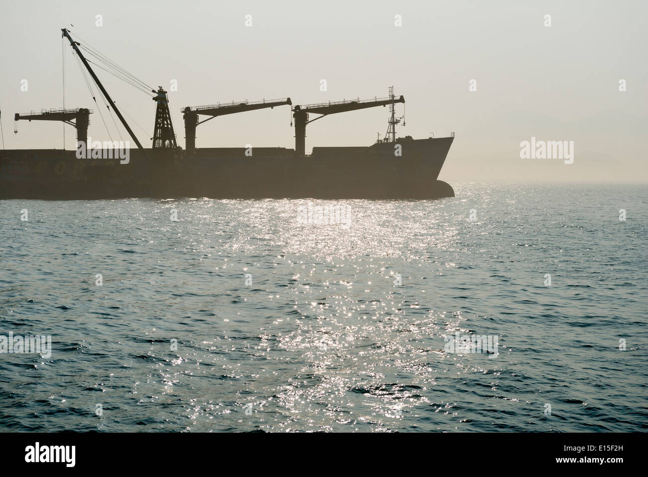 Cina, Hong Kong, nave portacontainer nel retro luce sul modo in cui fino all'Isola di Lamma Foto Stock