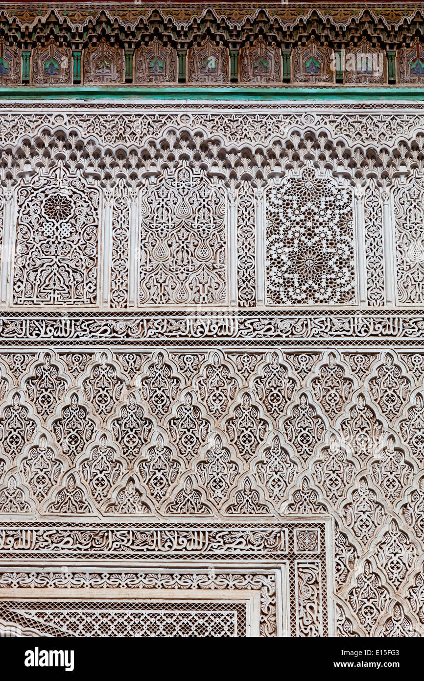 Dettaglio della decorazione architettonica in Marrakech, Marocco Foto Stock