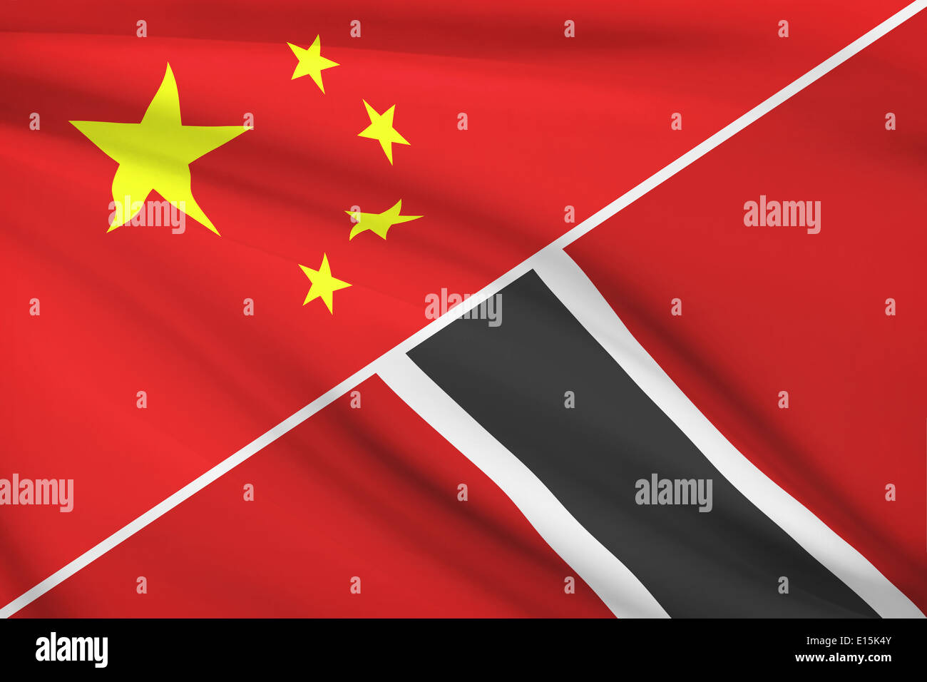 Le bandiere della Repubblica popolare cinese e Repubblica di Trinidad e Tobago al vento. Parte di una serie. Foto Stock