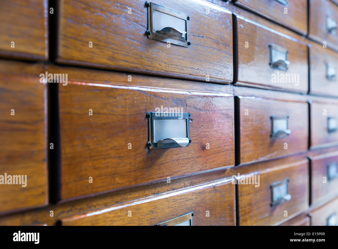 Il vecchio file in scatole di legno Foto Stock