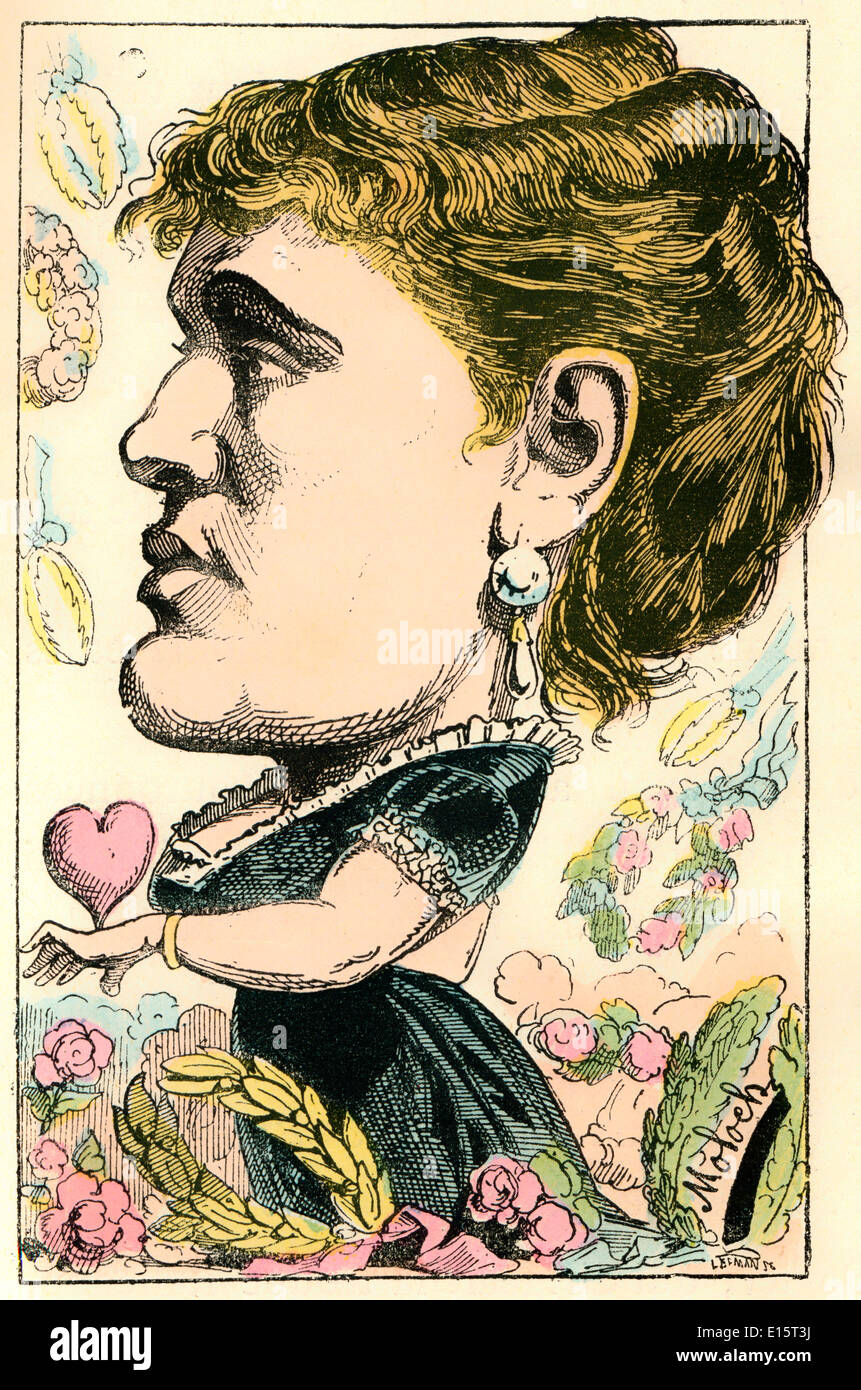 Marie-Gabrielle Krauss, 1842 - 1906, un austriaco-nato il francese soprano lirico, caricatura, 1882 da Alphonse Hector Colomb pseud Foto Stock